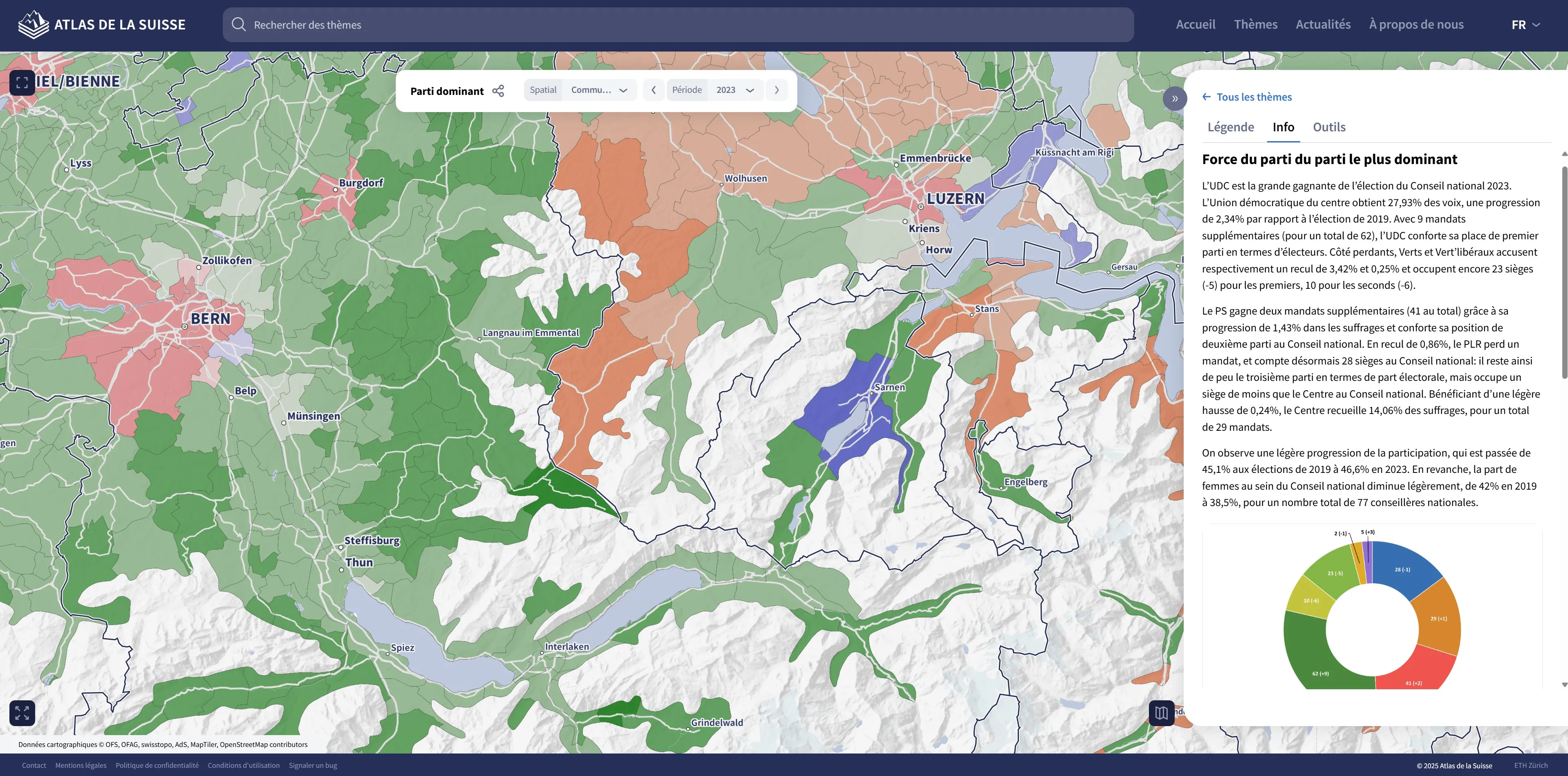 Vue de la carte avec texte informatif accompagné d’un graphique.