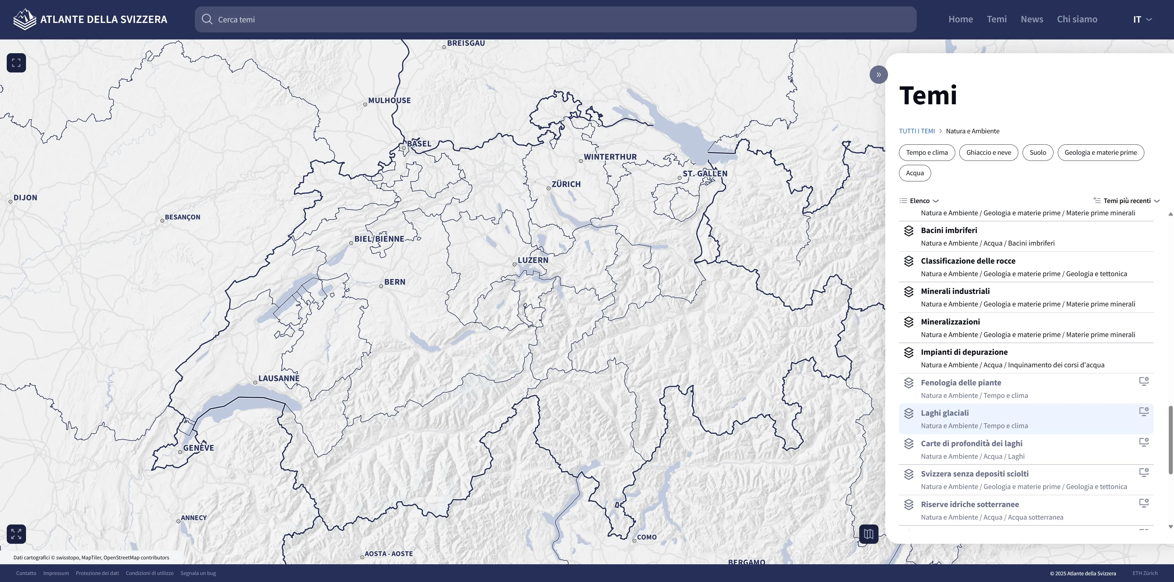 Navigation thématique avec liste des cartes.